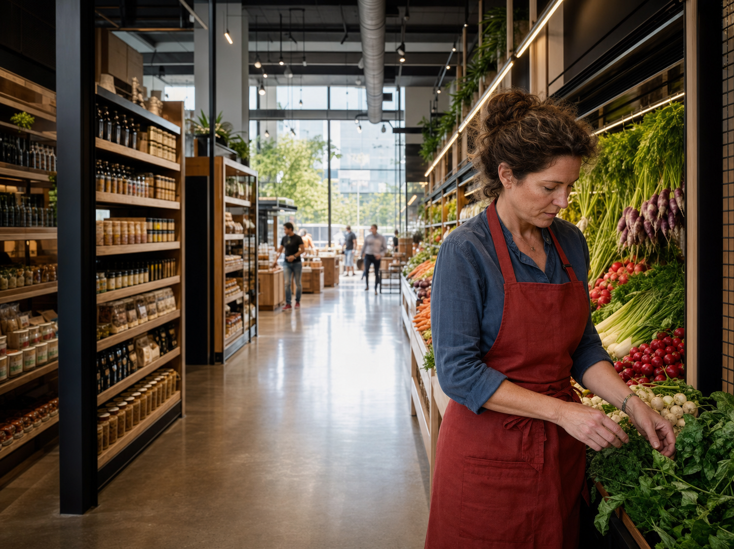 Owner on the floor of a modern market