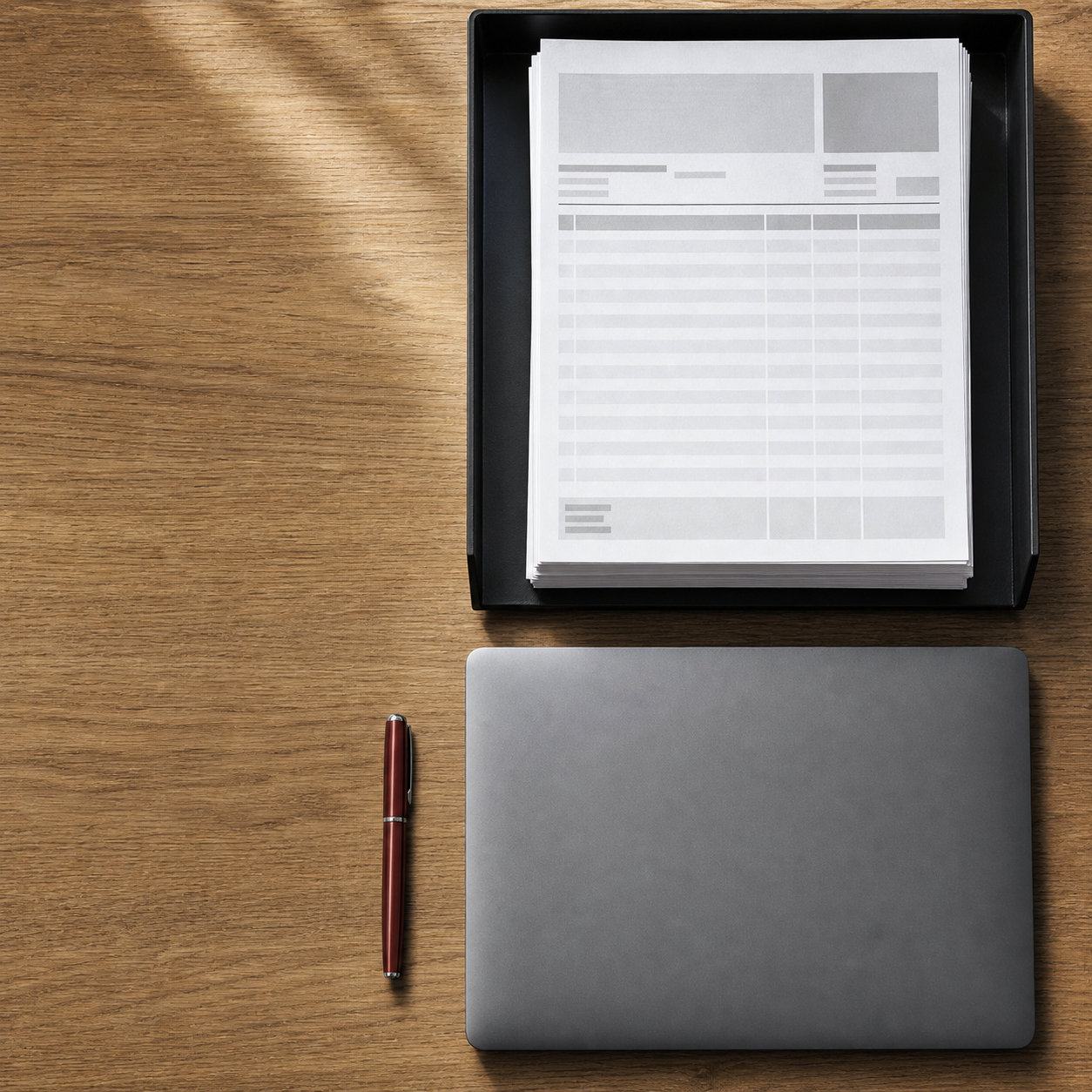 Stack of invoices in a desk tray