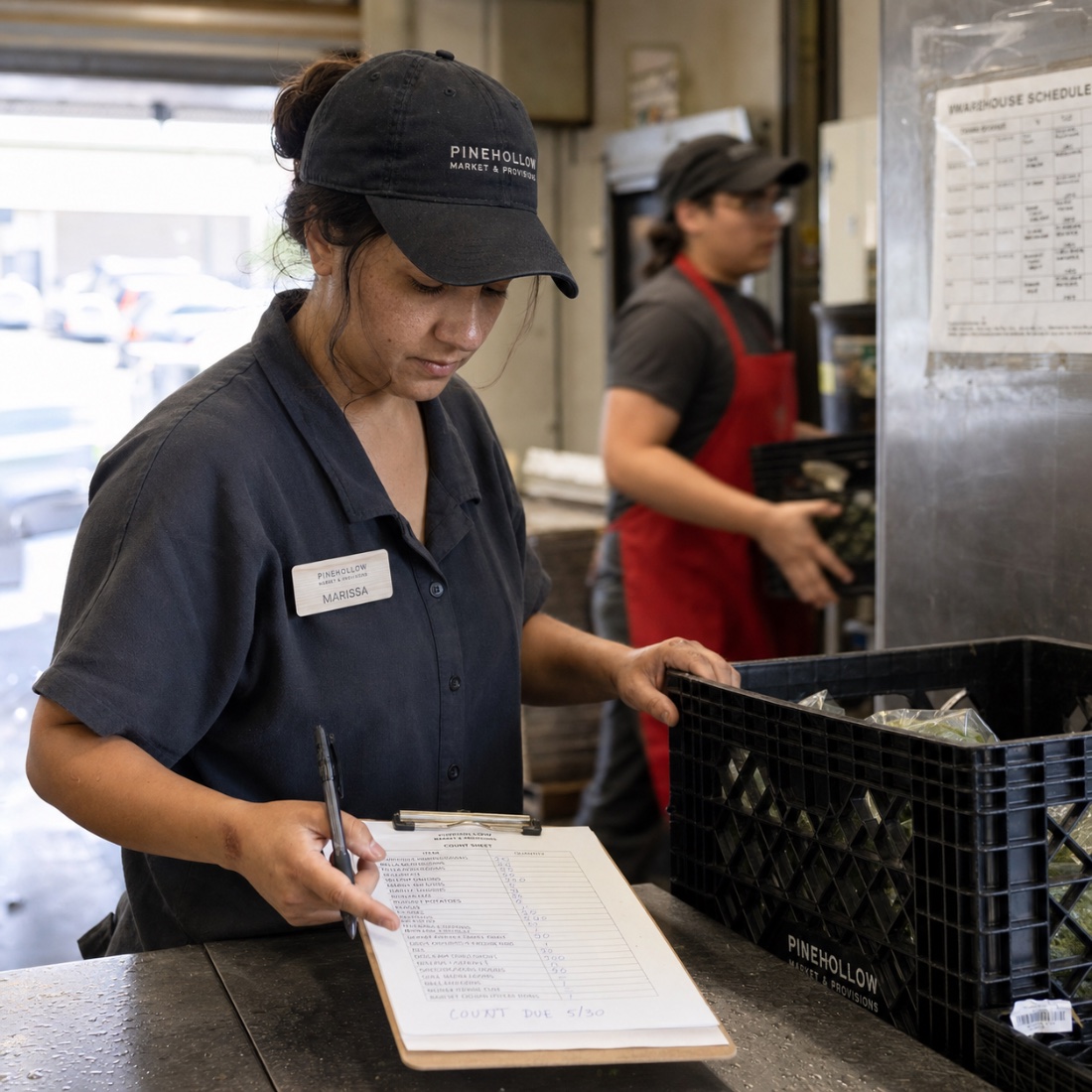 Staff member running a count sheet in the back room