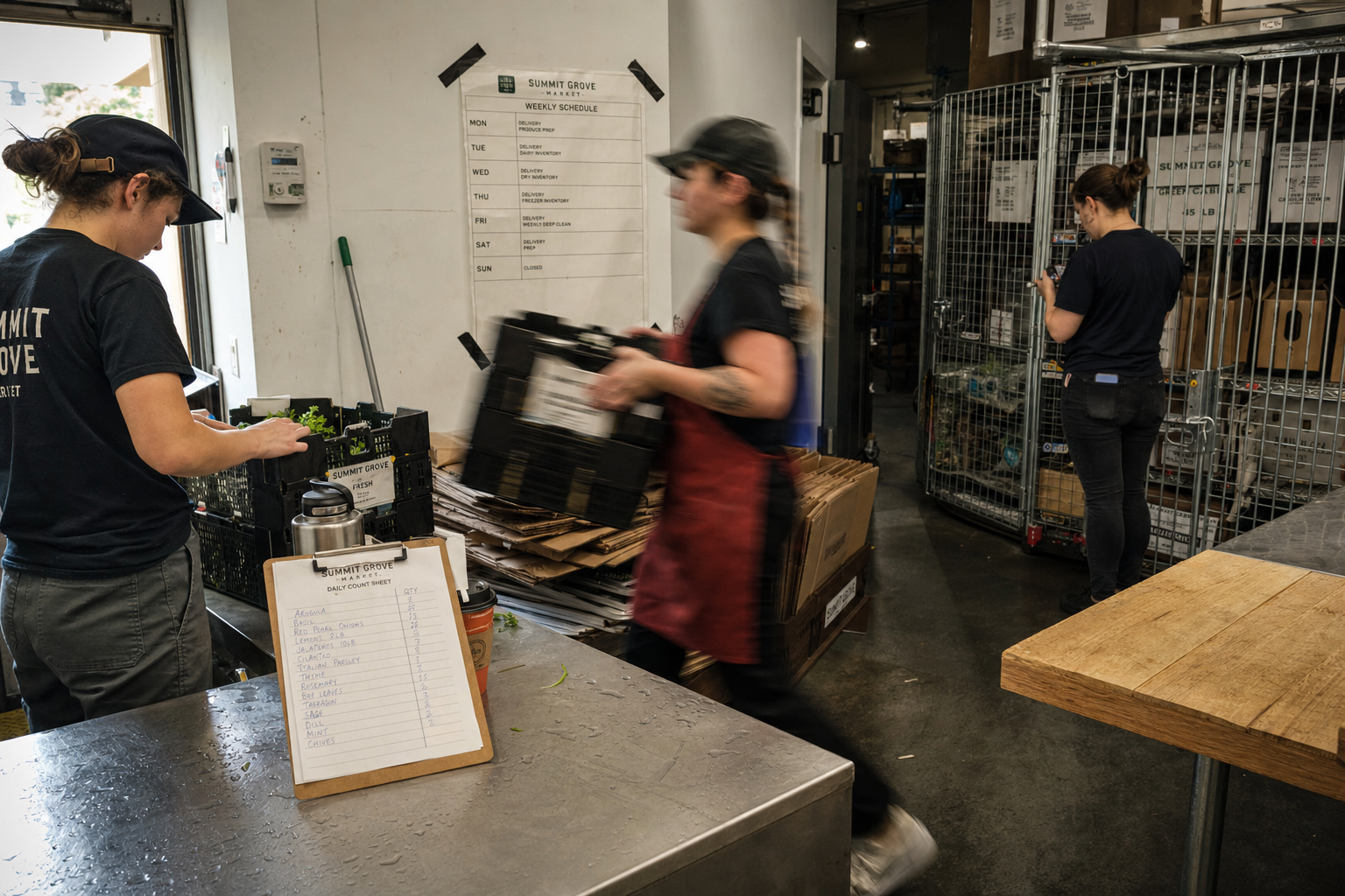 Back-room team working through a count sheet