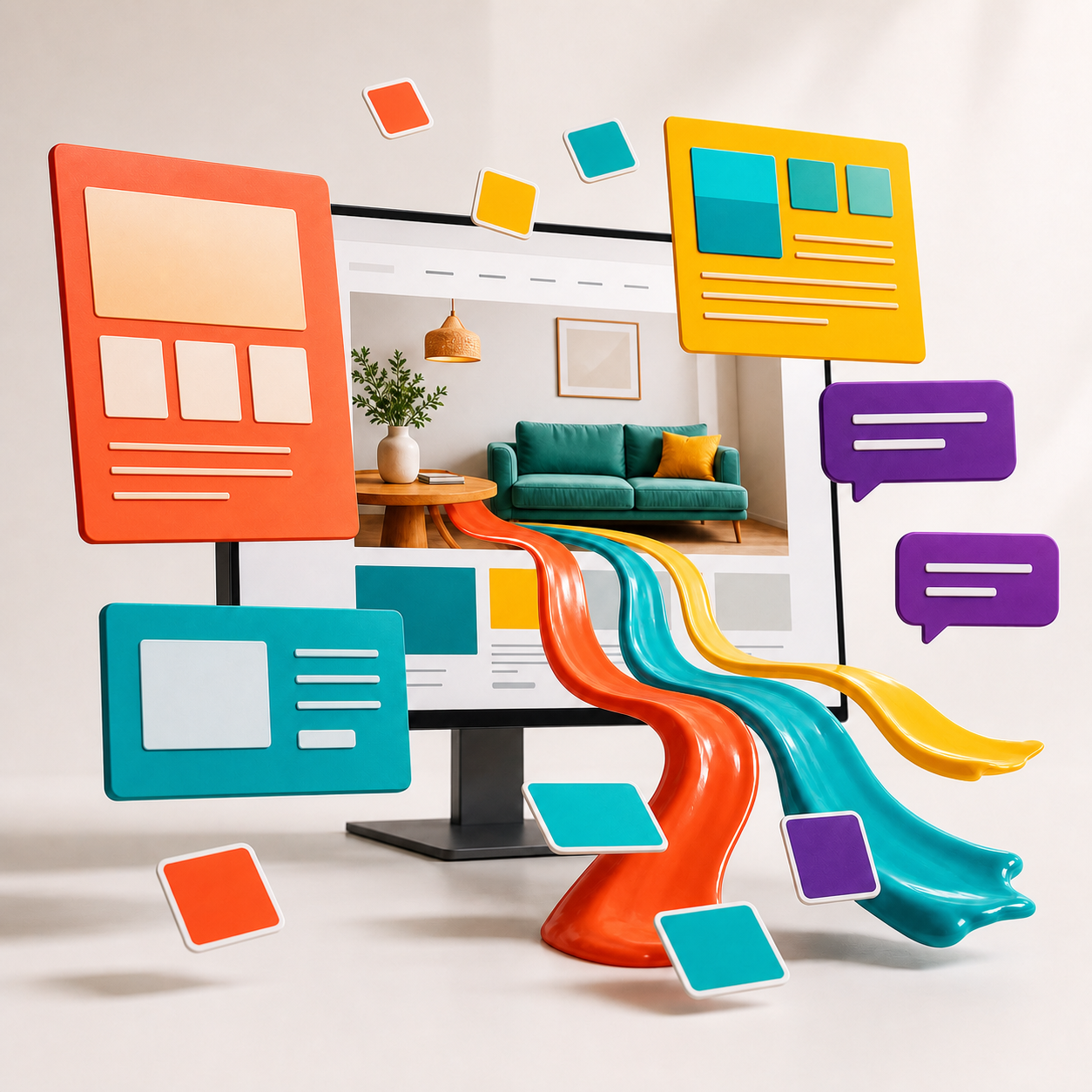 Page sections lifting off a screen and rearranging themselves