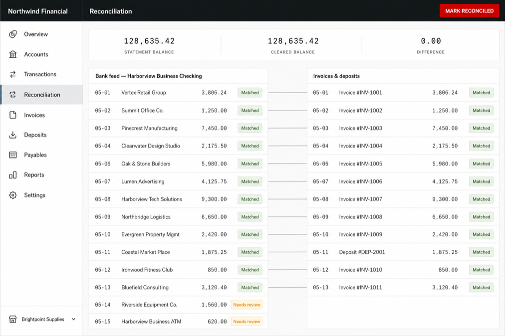 Mimnu matching the bank feed to invoices and deposits