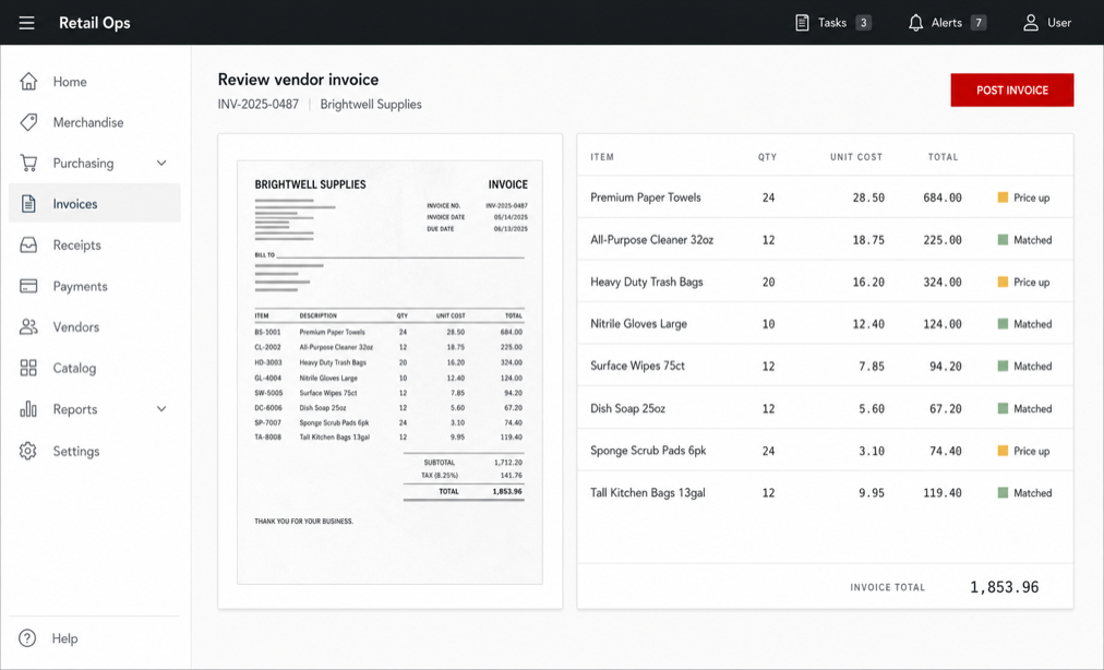 Mimnu reading a vendor invoice line by line